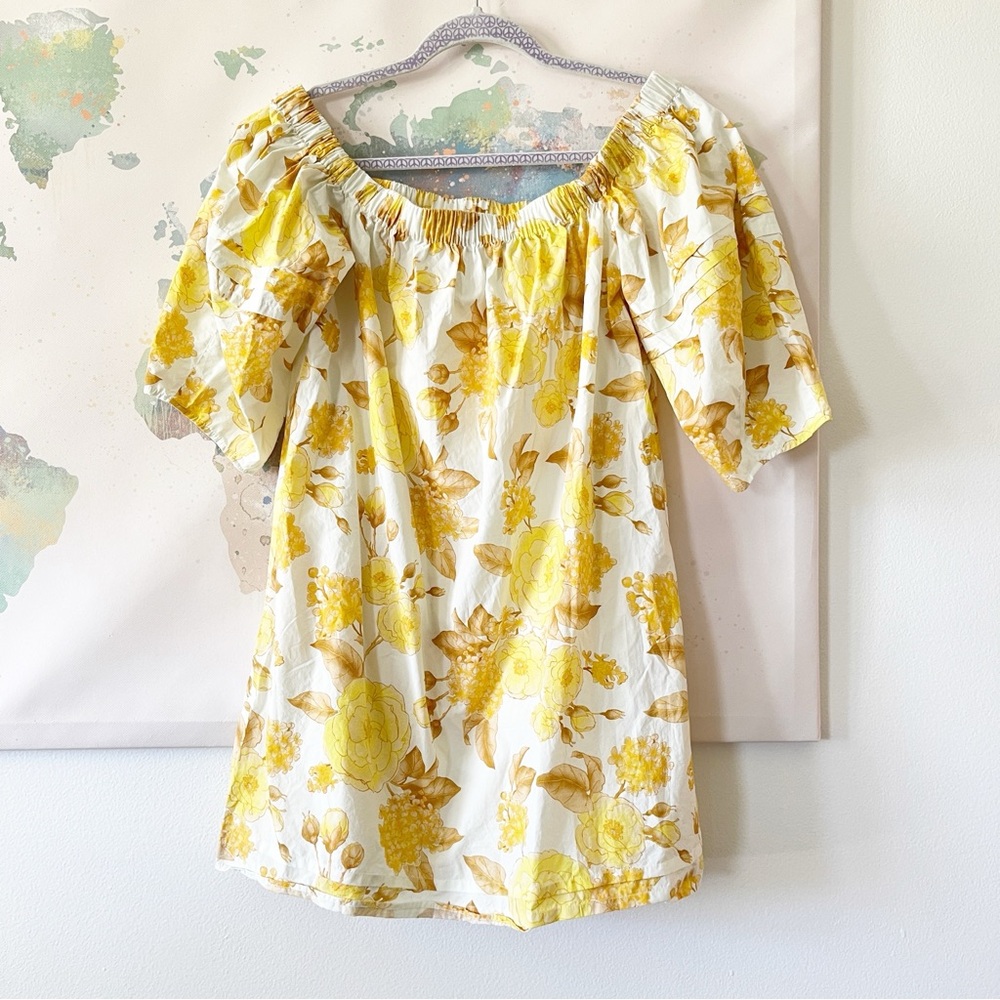 BA&SH‎ Dress Size Small Nabi Floral Off The Shoulder MinI Yellow White Cotton